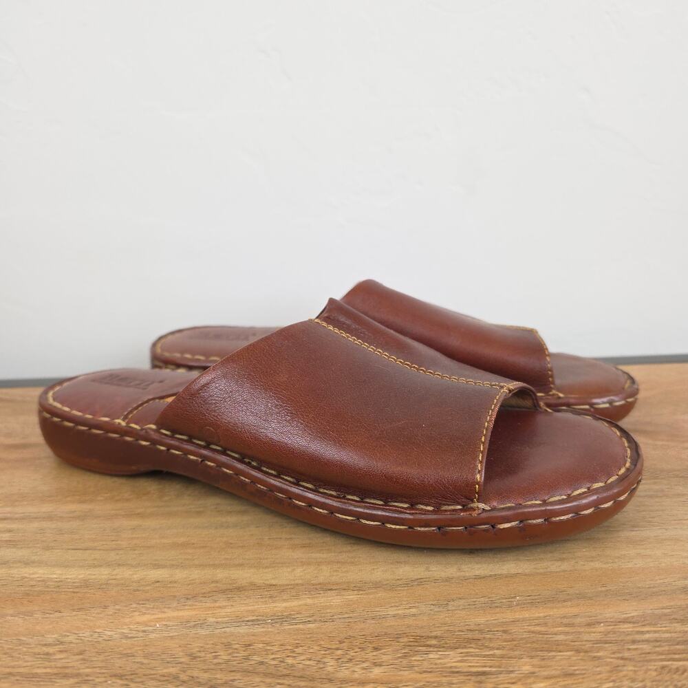 Born Leather Slide Sandals Women 8 39 Brown Comfort Casual Slip On Shoes